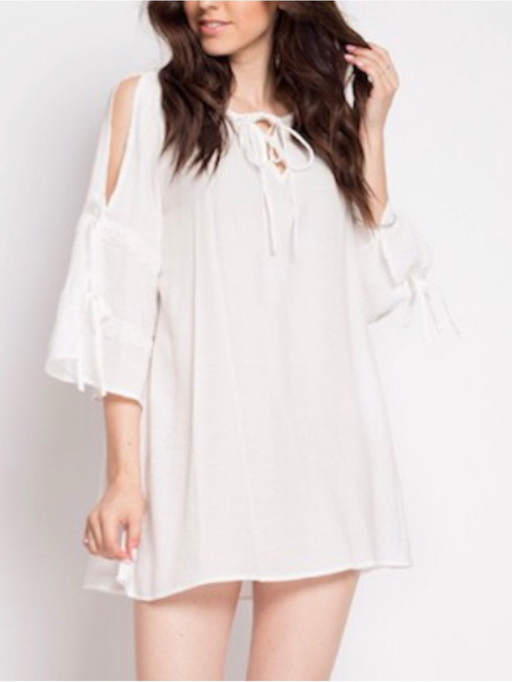 White Women's Cold-Shoulder Swim Coverup with Tie Neck